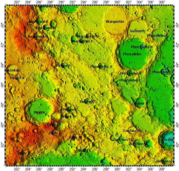 LAC-124 Phocylides quadrangle of Moon, topography