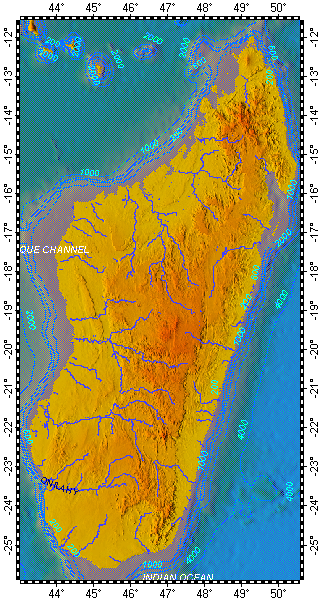 Madagascar, topography with bathymetry