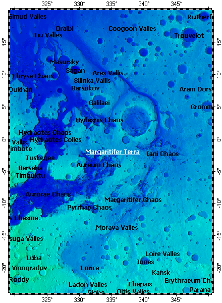Margaritifer Terra on Mars, topography