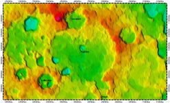 Pushkin crater on South Pole of Mercury, topography