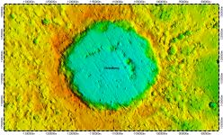 Strindberg crater on North Pole of Mercury, topography