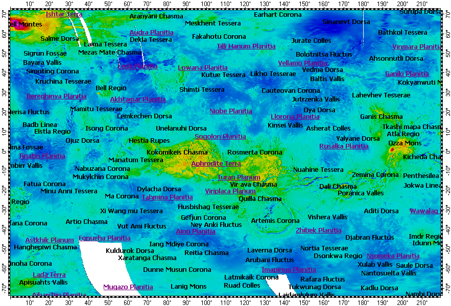 Aphrodite Terra on Venus, topography