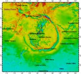 Artemis Corona on Venus, topography with adjusted colors