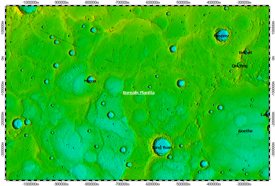 Borealis Planitia on North Pole of Mercury, topography