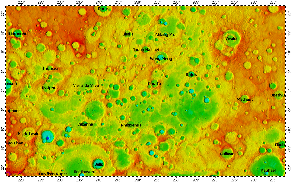 H-07 Beethoven quadrangle of Mercury, topography