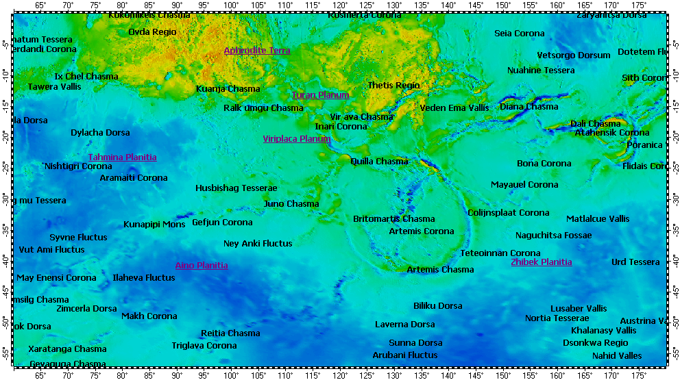 I-2476 Aphrodite Terra big quadrangle of Venus, topography