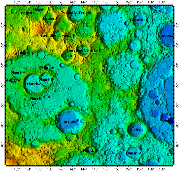 LAC-131 Planck quadrangle of Moon, topography