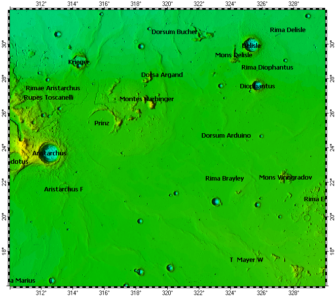 LAC-39 Aristarchus quadrangle of Moon, topography
