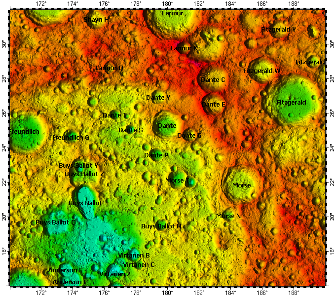 LAC-50 Fitzgerald quadrangle of Moon, topography