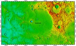 Mendelssohn crater on North Pole of Mercury, topography