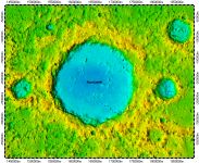 Rustaveli crater on North Pole of Mercury, topography