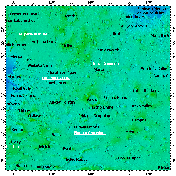 Terra Cimmeria on Mars, topography