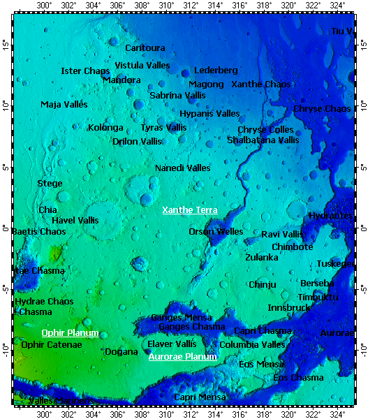 Xanthe Terra on Mars, topography